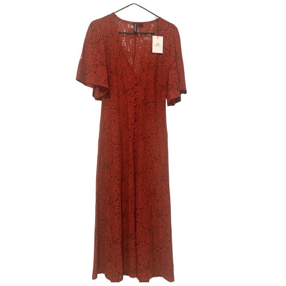 Something Navy Lace Maxi Dress Rust Terracotta XS NWT , V-Neck